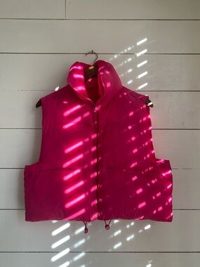 Hot Pink Puffer Vest - Sleeveless Zip Front